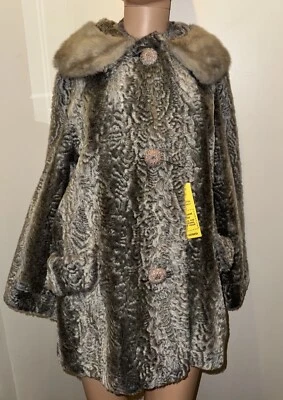 Abrigo de piel sintética gris plateado Bácara La France estilo Fairmoor talla XL Foto 1 de 4