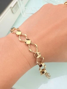 Reines 18k Gelbgold glänzend Diamant Form Hardware Armband Valentinstag Geschenk - Bild 1 von 14