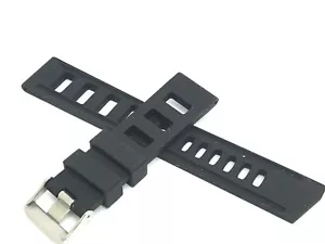 Men's Watch Band Replacement Black Rubber Strap 22mm Lug Silver Tone Buckle' - Picture 1 of 6