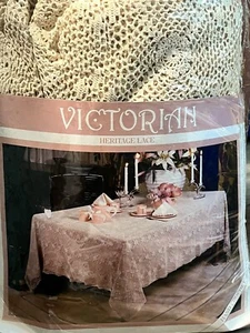 Vintage handgehäkelte Spitze Tischdecke 72"x108" Farbe: Antikweiß 100% Baumwolle - Bild 1 von 7
