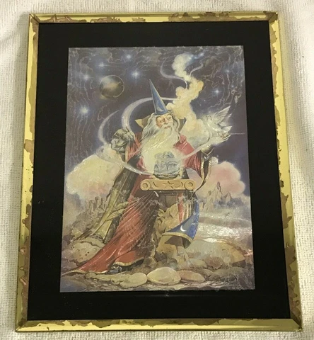 Wizard w Magic Crystals Foil Texture Nemia Rucker Shiny GOLD Metal Framed Cover