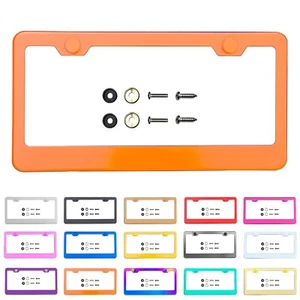 Powder Coated Solar Orange Stainless Steel License Plate Frame Bracket Holder - Picture 1 of 8