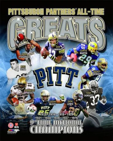 Pitt Panthers Football ALL-TIME GREATS 9 Legends, 9 Champs Premium 20x24 POSTER Cover