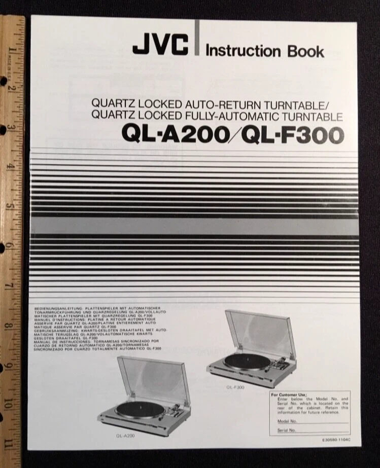 JVC QL-A200 Turntable Original Owners Manual QLA200 Multi Language Manual QLF300 - Image 1 of 4