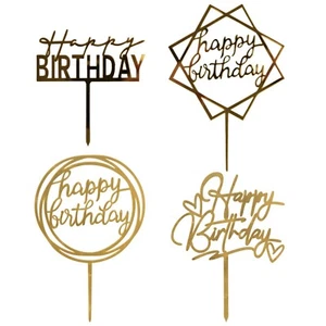 2 x Happy Birthday Cake Topper-Gold Acrylic Cake Decoration Women Men Boys Girls - Picture 1 of 21