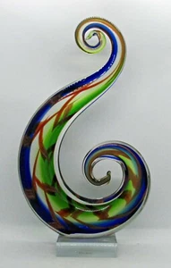 Murano Glass Sculpture -Clear, Blue & Green w/ Orange Linear Fragments - Picture 1 of 8