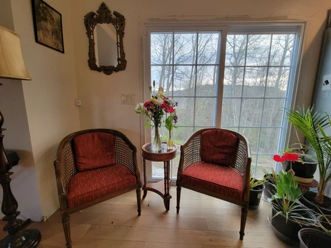French Provincial Vintage barrel cane chair Cover