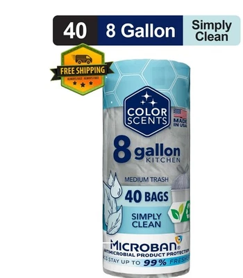 Color Scents 8-Gallon Medium Drawstring Trash Bags with Microban, Simply Clean S
