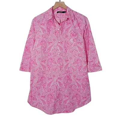 Lauren Ralph Lauren Womens Pink Paisley Cotton Shirt Dress 3/4 Sleeve Size Small - Image 1 of 4