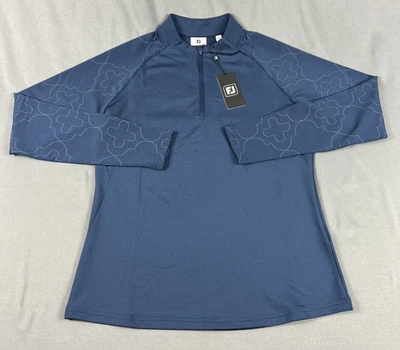 Pullover de golf FootJoy para mujer manga estampada capa media 1/4 cremallera pequeño azul marino nuevo con etiquetas $115 Foto 1 de 4