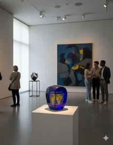 Escultura de vidrio artístico Kosta Boda Monica Backström edición limitada azul amarillo - Imagen 1 de 10
