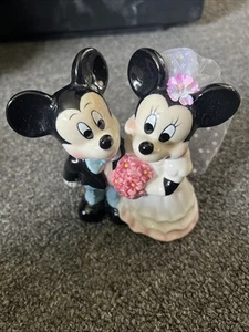 Disney Mickey & Minnie Mouse Vtg Wedding Bride and Groom Porcelain Cake Topper - Picture 1 of 6