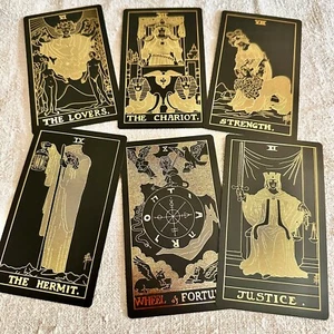 Black Tarot 3"x5" Plastic Waterproof Tarot Deck Foil Tarot 78 Cards Guidebook - Picture 1 of 9