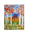 Original Painting Collage On Canvas Birch Barn Trees Farm Fall Autumn Leaves