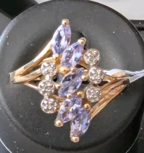 14K Yellow Gold 0.5 ctw Tanzanite Cluster W Diamond Accents Ring Size 7 - Picture 1 of 4