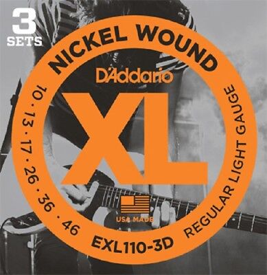 3 Pack D'Addario EXL110 Electric Guitar Strings 10-46 Light EXL110-3D Sets • 24.17$