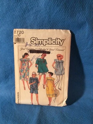 Vintage Simplicity Sewing Pattern 1980s Maternity Pants Tops Dress Size 10 8720 - Image 1 of 4