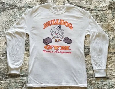 Camisa Bulldog Gym Venice California Entrenamiento Manga Larga Blanca/Dorada Vintage  Foto 1 de 2