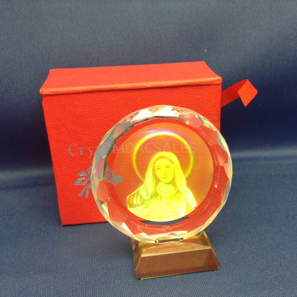 BRAND NEW! CRYSTAL/GLASS FIGURINE W/HOLOGRAPHIC IMMACULATE HEART OF MARY - Image 1 of 1