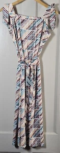 VTG 80s Dress Handmade Size M Burgundy Teal Sleeveless Bow Belt Momcore Career - Picture 1 of 22