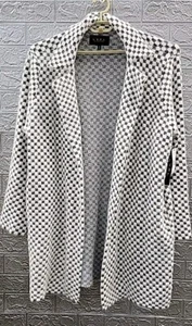 New LIVERPOOL Open Front Cardigan Sweater Coat Grey/White Chaeck Size 1X - Picture 1 of 6