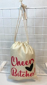 Bridal Shower Gift Bags Bachelorette Party Bags Burlap drawstring bags Cheers B* - Picture 1 of 10