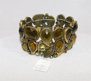 LIA SOPHIA Chunky Rhinestone Bracelet Gold Green Amber NEW NWT 7" - Picture 1 of 3