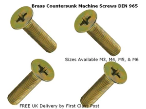 M3,M4,M5,M6 Solid Brass Cross Countersunk Head Machine Screw Flat Phillips 965  - Picture 1 of 2