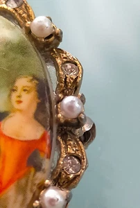 Very old Brooch + earring set enamel with seed pearls and diamantes - Picture 1 of 9