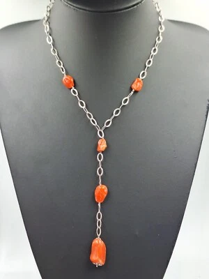 collana donna vero corallo rosso di Sardegna naturale e argento 925 Oro Bianco  - Immagine 1 di 4