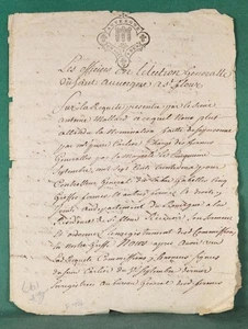 FRANKREICH Französische Urkunde datiert 1716 mit Wappen der Auvergne (HcY70) - Bild 1 von 3