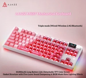 AJAZZ MK87 Mechanical Keyboard with Triple-Mode & Hot-Swappable Keys (Pink) - Picture 1 of 5