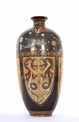 1900 年代日本金石 Cloisonne 搪瓷河马花瓶凤凰龙原样 — 第 1/4 张图片