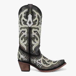 Corral Leder grün/grau bestickt Overlay Western Schlupfstiefel (Größe 8,5) - Bild 1 von 9