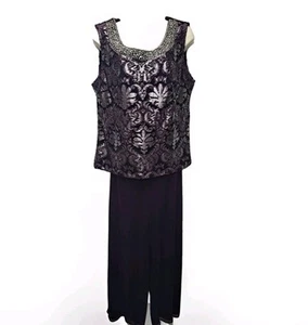 R&M Richards Women's Size 16 Beaded Neck 2 Piece Long Pant Set Sheer Purple NEW - Picture 1 of 11
