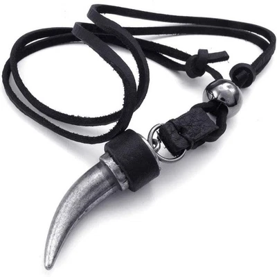 Colar de Couro Masculino Ajustável Jonline24h Pingente de Dente de Lobo – Marrom, Preto, - Imagem 1 de 4