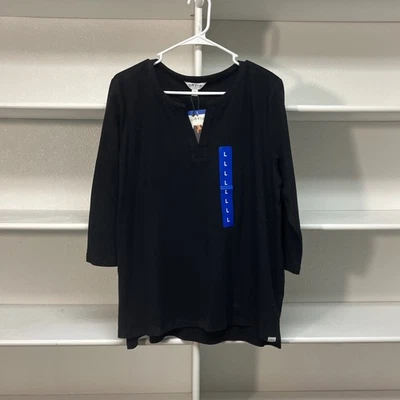 Women’s Orvis 3/4 Sleeve Black V-Neck Top Size Large NWT - Image 1 of 4