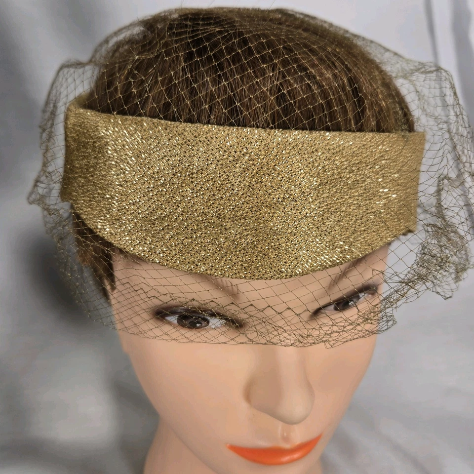 Diadema de malla dorada Fascinador Tocado Boda Fiesta Formal Sombrero Aleta De colección Foto 1 de 4