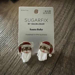 Sugarfix by Baublebar Earrings Santa Baby Rhinestones Bling Brown Puppy Santa - Picture 1 of 4