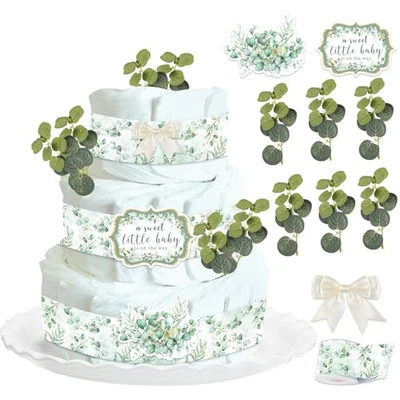 Decoraciones para pasteles de pañales verdes salvia para fiesta de baby shower, verde un dulce  Foto 1 de 4