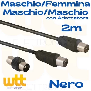 Cavo coassiale per antenna TV schermato maschio maschio spina spina da 2mt nero - Foto 1 di 1
