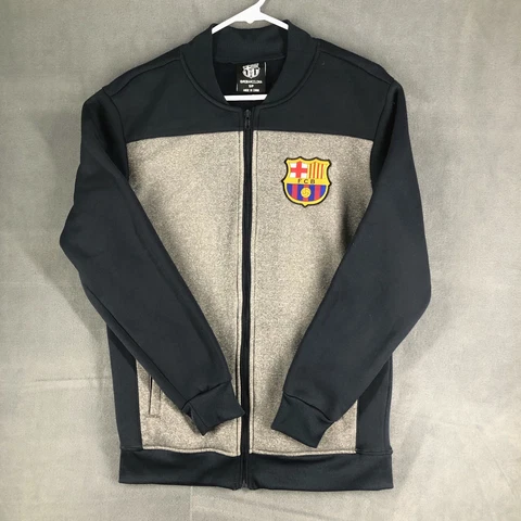Official FC Barcelona Jacket Adult Small Gray Blue Athletic Soccer Futbol Mens Cover