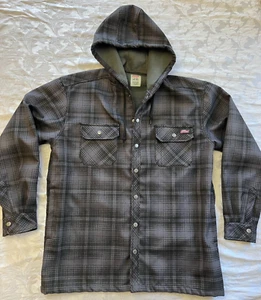 Dickie's Gray Plaid Hooded Fleece-Lined Canvas Duck Jacket RN123187 Size L - Picture 1 of 15