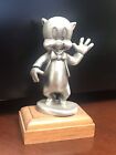 Silver PORKY PIG Detailed Silver Metal Statue Figurine w/Wooden Stand