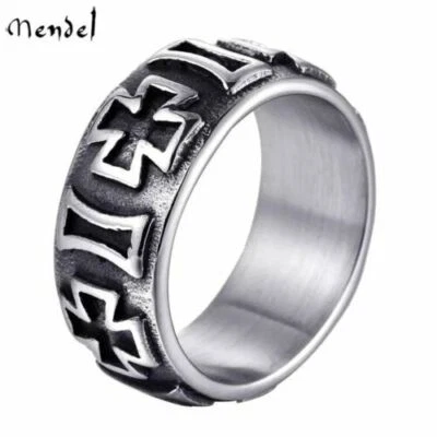 Anillo cruzado alemán rústico de hierro de acero inoxidable MENDEL para hombre talla 7-15 Foto 1 de 4