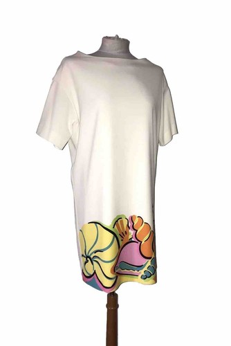 Abito Boutique Moschino 12 Panna Colorato Cambio Stampa Conchiglia Mare Foderato Spiaggia