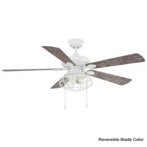 52 in. Elegant White LED Ceiling Fan Industrial Iron Cage Farmhouse Light - Picture 1 of 12