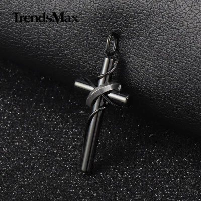 Collar Colgante Cruz Jesucristo Acero Inoxidable Negro Eslabón Bordillo Dije Único Foto 1 de 4