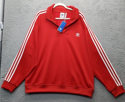 Camiseta deportiva Adidas para hombre XL roja manga larga cuello embudo logotipo cuarto cremallera ropa deportiva Foto 1 de 4