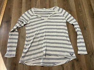 ROXY Shirt, Women's Size Small, Blue Gray, Striped, V-neck, Long Sleeve - Picture 1 of 10